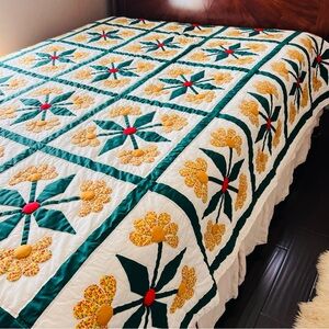 Handmade Floral Appliqué Quilt – 90” x 90” – Signed by Artist Elizabeth Bush